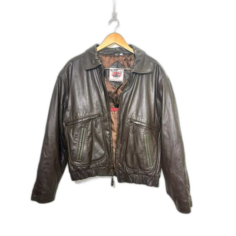 Vintage Boulder Ridge Leather Bomber Jacket Coat size XL Mens brown motorcycle